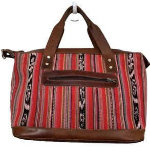 Vintage Nena & Co. Purse Guatemalan Tribal Textile Leather Weekender Bag 12x10x5