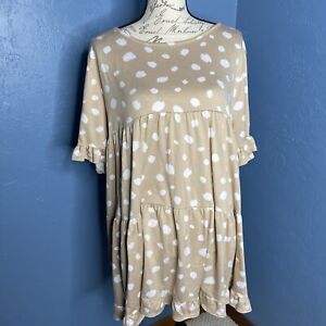 Taupe Abstract Dot Tiered Babydoll Top  size 3X