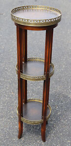 English Regency Brass Bound Triple Tier Plantstand Table With Leather