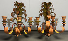 Vintage Large Set Italian Tole Floral Florentine Wall Candle Sconce with 3 Arms