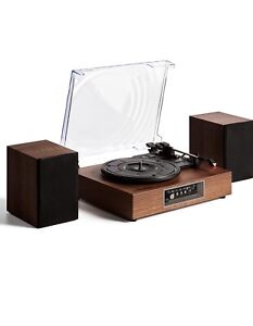 Vinyl Record Player with Powerful External Bookshelf Speaker