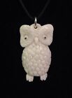 Owl Bird Sterling Hand Carved Water Buffalo Bone Pendant Amulet Necklace