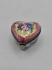 Rochard Limoges Hinged Trinket Box Pink Heart with Flowers