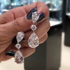 Women Clear Crystal Rhinestone Chandelier Drop Dangle Earrings Silver Wedding