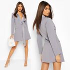 Boohoo Women’s Satin Sash Detail Blazer Mini Dress, Grey, Size US 10
