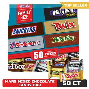 Mars Mixed Snickers, Twix, Milky Way- Assorted Milk Chocolate Candy Bar - 50 Ct