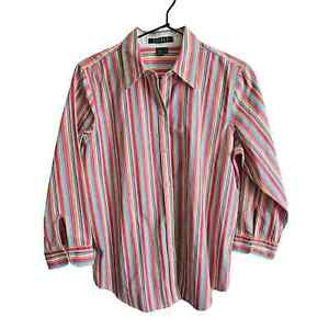 Lauren Ralph Lauren Womens Sz M Long Sleeve Button Up Shirt Rainbow Striped