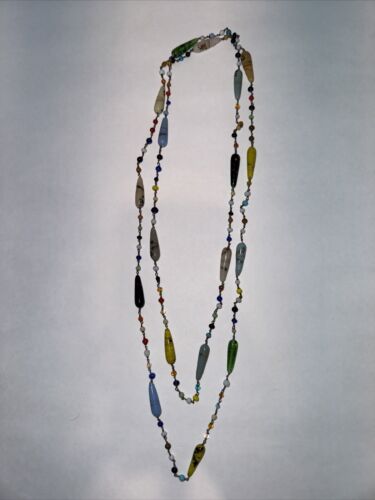 Antique Venetian Murano Art Glass Bead 54” Necklace Hippiecore Retro Unique