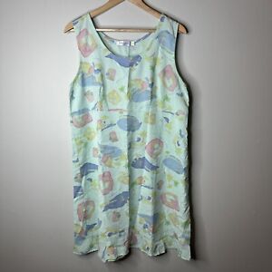 Fresh Produce Womens Blue Green Tropical Floral Short Sleeve MIDI Dress Sz XL