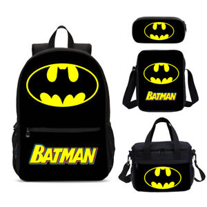 Batman Superhero Movie Kids School Backpack Insulated Lunch Bag Pen Bag Set Lot