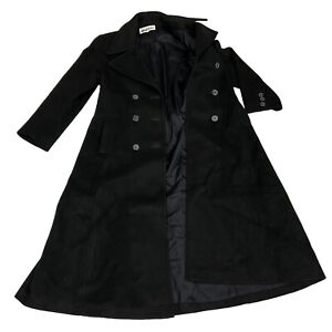 Leslie Fay Black 100% Wool Size 10 Trench Coat Winter Jacket Overcoat