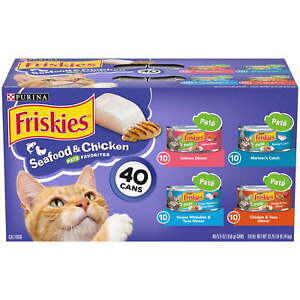 Purina Friskies Seafood and Chicken Wet Cat Food Variety Pack 5.5 Oz Can 40 Pack