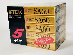 New ListingTDK SA60 Blank Audio Cassettes 5-Pack High Position IEC Type II SA-60 New/Sealed