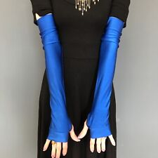 Long Spandex Gloves Royal Blue Cosplay Costume Arm Warmers Shiny Elbow Length