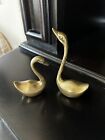 Vtg Pair Solid Brass Swans Geese Mini Figurines MCM Mid Century Modern Birds