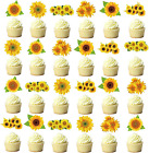 48 Pcs Sunflower Cupcake Toppers for Sunflower Birthday Party Decorations Suppli