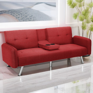 Sleeper Sofa Bed Futon Convertible Couch Lounger Modern Loveseat With Cup Holder