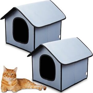 2 Pcs Outdoor Cat House Weatherproof Cat Houses for Outdoor Indoor Cats Colla...