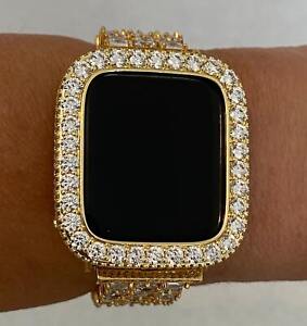 Yellow Gold Apple Watch Bezel Cover 3.5mm Lab Diamond Apple Watch Cover Bling