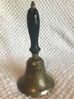 Antique Vintage Large 9” Brass Wood Handle Hand Held School Bell Original