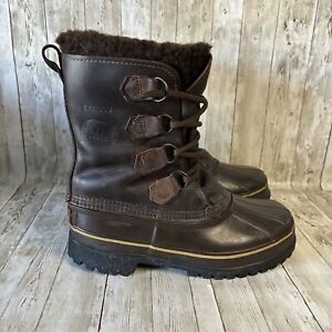 Sorel Caribou Brown Leather Lace Up Lined Winter Waterproof Size 8 Snow Boots