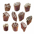 Henna Print Stamps Attractive Small Floral Leaf Shape Wooden Blocks (Set of 10)