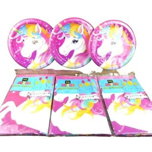 Lot of NEW DG Party Unicorn Pink Dessert Plates Plastic Tablecovers Table Cloths