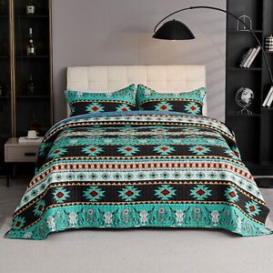 3 PCS Oversize Rustic Southwestern Quilt Set Western Bedding Bedspread Set SS12