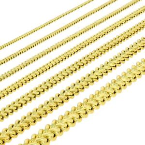 10K Yellow Gold 1.5mm-6mm Square Wheat Box Franco Chain Pendant Necklace 16