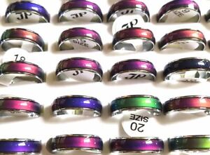 Wholesale Lots 25pcs Mens Womens 6mm Stainless Steel Mood Ring Trendy Jewelry