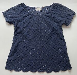 Anthropologie Two of Us Navy Blue Lace Blouse Top Small