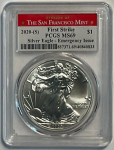 2020 (S) $1 Silver American  Eagle,  PCGS MS 69, FS,  Emergency Issue