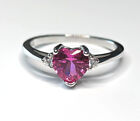 .925 Sterling Silver Heart Rose Pink Clear CZ Birthstone Ring Size 3 to 12 NEW
