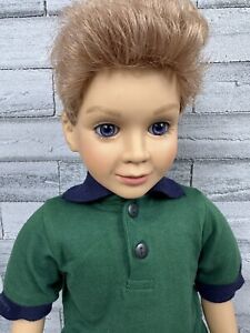 1997 My Twinn Boy Doll Blonde Hair Light Eyes Posable Green Shirt Jeans Belt 22
