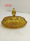 Vintage Amber Yellow Depression Glass Butter Dish Dome Lid Oval Anchor Hocking