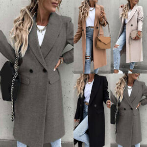 Womens Overcoat Woolen Trench Coat Ladies Winter Warm Long Jacket Outwear Tops ⭐