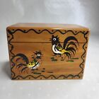 Vtg Wood Recipe Box Roosters 1960's WoodPecker Woodware Japan Dovetailed