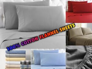 Flannel Sheets 100% Cotton Sheet set Fitted Flat Pillow Cases Deep Pocket