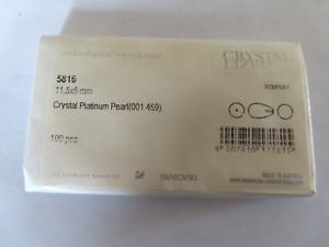 Sealed pack 100 Swarovski Teardrop 1/2 drilled Pearls 11.5x6mm Crystal Platinum.