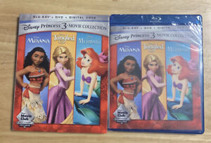 Disney Princess 3-Movie Collection~Moana Tangled Little Mermaid Blu-Ray+DVD+Code