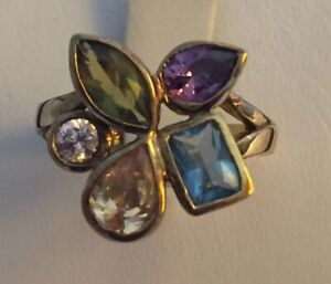 SALE Gold over Sterling Silver Cubic Zirconia 5 Gems Ring 925 KL Sz: 5