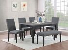 6 PC GREY FABRIC & BLACK FINISH DINING TABLE CHAIRS DINING ROOM FURNITURE SET