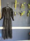 Vintage Sheer Chiffon Black Long Sleeve Nightgown Bridal Lace
