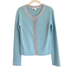 Diane Von Furstenberg Cashmere Cardigan Sweater Tiffany Blue Silver Trim SMALL