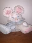 Vintage 1988 Fisher Price Mouse Baby Puffalump Plush Rattle White Blue Pink Toy