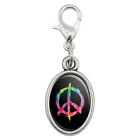 Tie Dye Peace Sign Antiqued Bracelet Oval Charm with Lobster Clasp