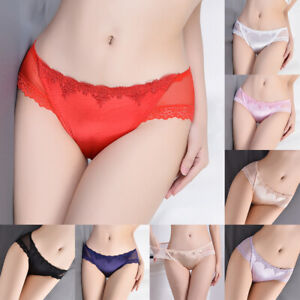 Women Lace Panties Lingerie Silk Satin Underwear Knickers Briefs Plus Size *