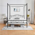 Metal Canopy Platform Bed Frame with Headboard & Footboard Black Full/Queen Size