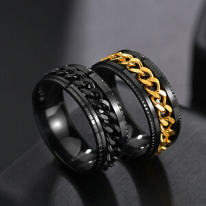 Cool Stainless Steel Rotatable Men Ring Spinner Chain Punk Women Party Jewelry