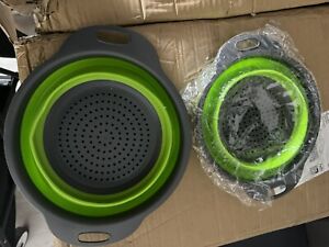 New -2 Pcs Collapsible Colander Set Round Silicone Kitchen Strainer for Draining